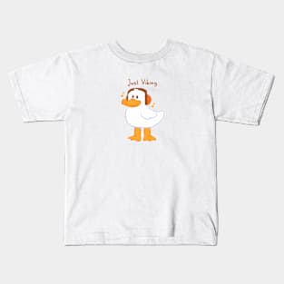 Just Vibing Headphones Cartoon Duck Kids T-Shirt